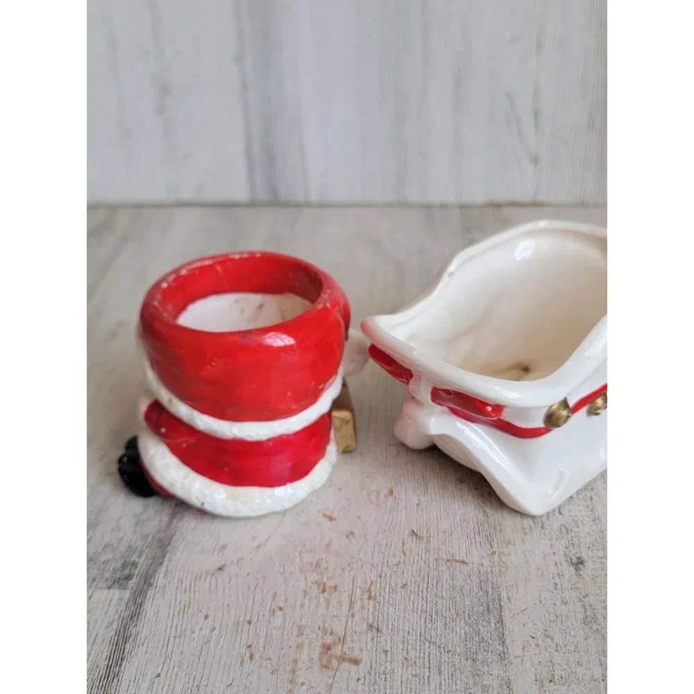 Vintage AS IS Santa Claus sled mini ceramic Xmas candle holder home decor